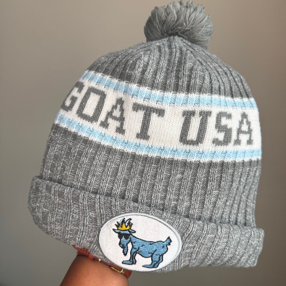 Goat USA Gray Pom Beanie Hat Fleece Lined Knit Winter Cap Adult One Size O’Neill